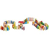 Domino Set / 110 pedazos / Material: Madera / bloques neutros Bloques con motivos de animales: tigre, cerdo, pato vaca / para niños a partir de 3 años