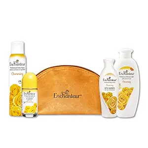 Enchanteur Charming Gift Bag with perfumed Body Lotion, Shower Gel, Deo Spray, Body Roll-on, 550ml