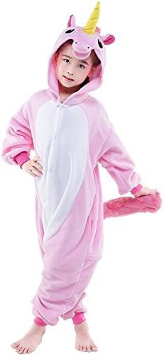 KiKa Monkey Kids Unicorn Cartoon Flannel Animal Novelty Costumes Cosplay Pajamas (Size 115:125-134cm, Pink)