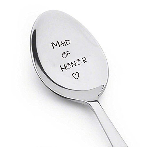 Boston Creative company Dama de Honor con Poco Anillo y corazón - Cubiertos Cuchara - Wedding-Personalized Spoon-Gift-Flatware-Trendy-Bridesmaid-Gift - Cuchara - Grabado Cuchara - Cuchara Regalo