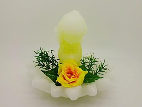 Ornamental Praying Angel Candle on a Star Shaped Wax Plate With Summer Flower Decorations (Yellow / Small)