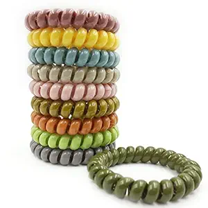 Karki Fusion 10 Pcs Colorful Spiral Hair Ties No Crease, Colorful Traceless Hair Ties, Elastic Coil Hair Ties, Phone Cord Hair Ties, Waterproof Hair Coils for Women Girls, (Pack of 10)