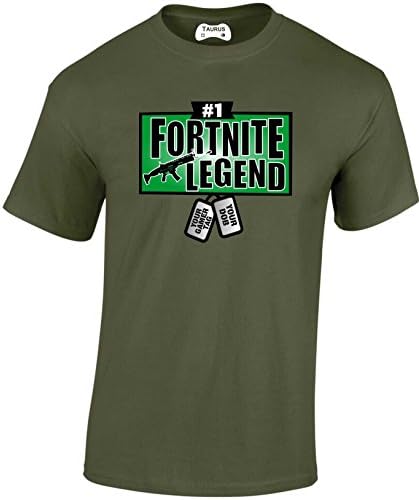 TAURUS CLOTHING New Adults and Childs Fortnite Legend With Personalised Dog Tags Gaming Gamers T Shirt Xbox PS4 (Small, Militarygreen)