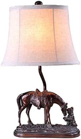 Baok Horses Desk Lamp-Resin Lamp Body And Cloth Lamp Shade Cap Type E27 (excluding Bulb) Rated Voltage 220V Retro Bed Headlight Compact Fluorescent Lamp LED- (32 * 48cm)