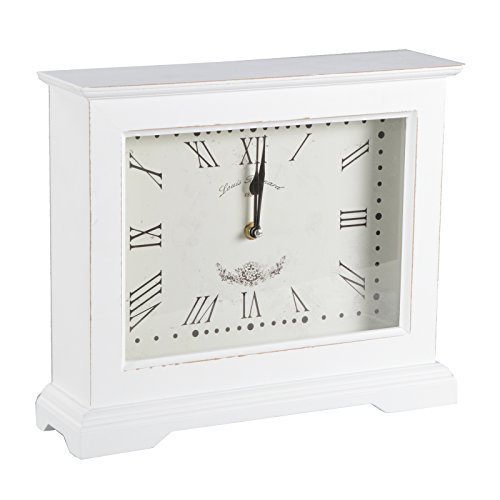 Tischuhr YAAT Kaminuhr Uhr Holz Standuhr Shabby Chic Vintage Deko Dekoration (Weiß)