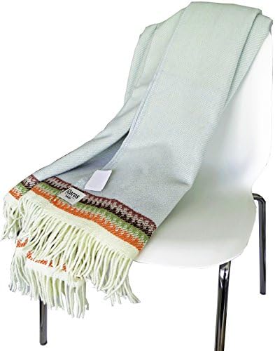 Roros Tweed Light Blue Cream Hatch with Colourful Border 150x210 cm with Fringes 100% Lambs Wool