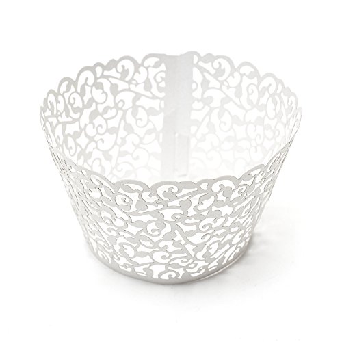 DIYI 24 Stück Cupcake Wrapper, Cup Cake Wrappers Verpackung Kuchen Dekoration Muffin Hülle Muffinförmchen Turm Cake Decoration Pearly Papier viel Design für Hochzeit Partz als Geschenk (Filigraner Ranken) - 2