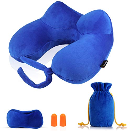  MORECOO Almohada de Viaje, Kit de Almohada Inflable del Avión Compacto Cómodo Ligero y Portátil, Almohada Viaje Inflable Cuello Perfecto para Aviones, Coches, Oficina ect (Royal Blue)