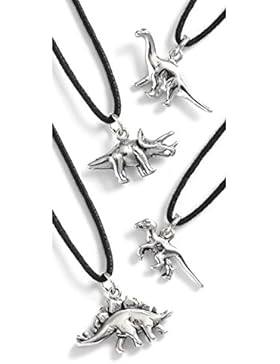 3D Dinosaurier Anhänger Silber Ton auf schwarzer Kordel–inkl. Geschenkbeutel