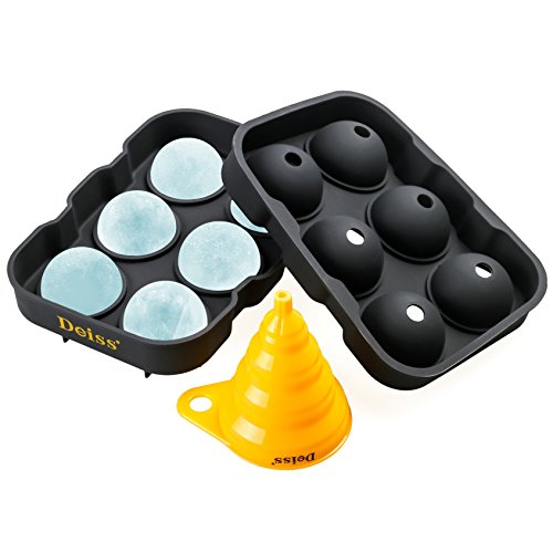 Deiss® ART Eiskugel-Maker Schimmel & faltbare Trichter - 6 perfekt 4.6 cm Eiskugeln in flexiblem Silikon Fach - faltbare Trichter für flüssige Übertragung - spülmaschinengeeignet