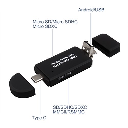 RicoRich 3-in-1 SD TF Kartenleser mit Adapter USB-A / Micro USB / USB-C Typ-C, Micro USB OTG & USB zu usb-c Adapter für Apple MacBook, SuperSpeed Memory Card Reader USB Kart enlesegerät für Micro SD/SDXC TF falten Kartee-schwarz - 2