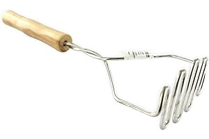 Fackelmann 521417 Presse purée manuel, presse légumes, presse purée professionnel, écrase légumes, Bois, Acier inoxydable, 29 x 9,5 x 5,5 cm, Marron