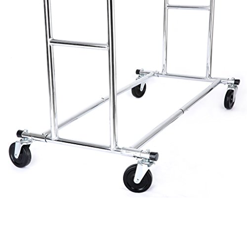 LANGRIA Stabiler Rollbarer Kleiderständer 2 Kleiderstange Ausziehbarer Garderobenständer Kleiderstange mit Rollen, Chrom-Finish - 8