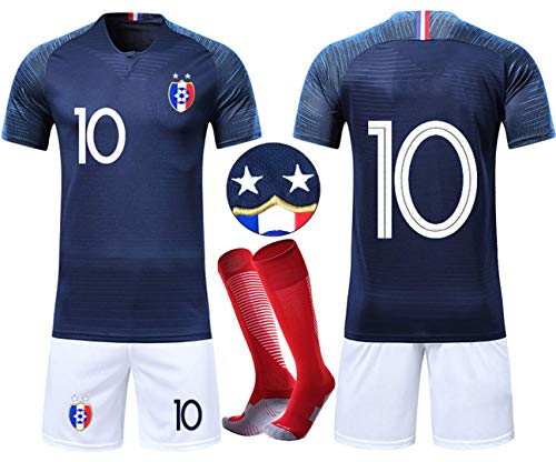 OUJD Ensembles de Sport Maillot de Football Enfant Coupe du Monde Maillot Football France 2 étoiles Suit de Football et Chaussettes