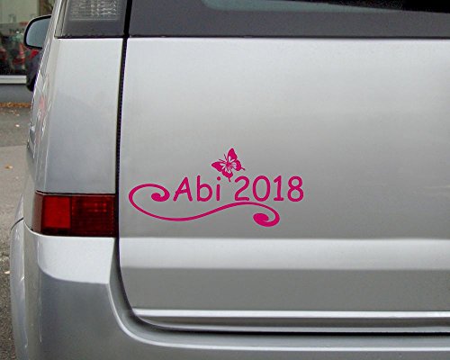 2017 Abiaufkleber Schmetterling Abi Abitur Aufkleber in 8 Größen und 25 Farben (25×11,2cm pink) - 5