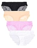 Womens Girls Ice Silk Underwear Sexy Lace Stretch Brief Knickers (1 or 4 Pack) (L 16-20, Black/White/Pink /Apricot 4 Pack)