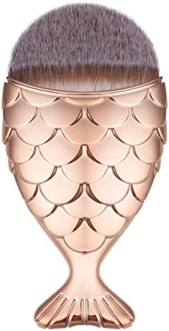 Mermaid Fish Scale Design Fishtail Face Loose Powder Blush Cream Concealer Foundation Brush Makeup Brush Tool (Gold)