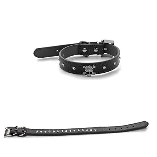 Strass Diamante Schädel Stil einstellbare PU Leder Haustier Hund Hund Katze Halsband Halskette Größe S - 3
