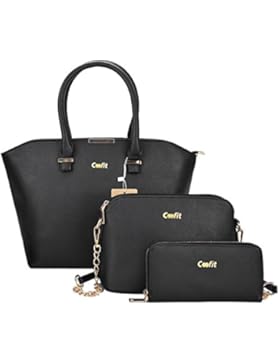 Coofit 3 teiliges Damen Handtaschenset im Vintage Style Leder Henkeltasche Crossbody Tasche Handgelenktasche