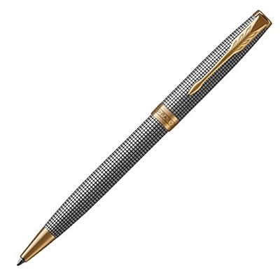 Parker Sonnet Stylo à bille avec coffret cadeau Motif ciselé Plaqué or rose Pointe moyenne Argent ciselé - Bordure plaquée or Premium