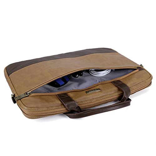 Laptoptasche 15.6 | Evecase Premium Doppelfarbige Umhängetasche mit Gepolstert Laptopfach, Fronttasche, Zubehörfach für Laptop in 15,6 Zoll – Fuchs Braun - 5