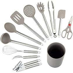 NEXGADGET Lot d'Ustensiles de Cuisine en Nylon, 12 Pièces Set d'Ustensiles de Cuisine Antiadhésif, Haute Qualité Ensemble d'Accessoires de Cuisine pour la Cuisson, Support Inclus