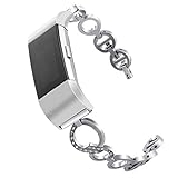 SMILEQ® Ersatz-Armbanduhr aus Metall mit kleinem Kristallglas für Fitbit-Ladung 2 (Silber)