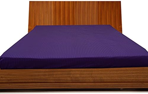 BudgetLinen Fitted Sheet(Purple Stripe Emperor(7'x7' ) , Pocket Size 26cm) 100% Egyptian Cotton Premium Quality 500 Thread Count
