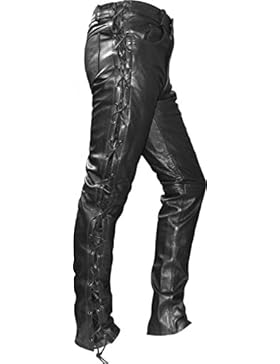 German Wear Motorrad Lederhose Seitlich Geschnürt, Schwarz, 52