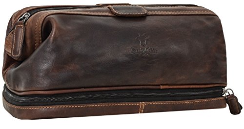 Preisvergleich Produktbild Kulturbeutel Leder Gusti studio "Quinn" Kosmetiktasche Braun