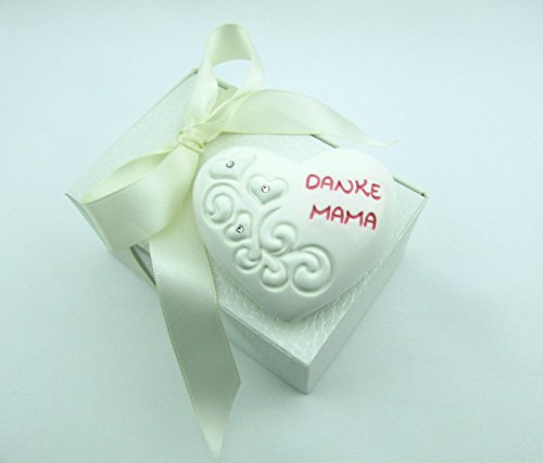 Wunderschönes Deko Herz, DANKE MAMA, MADE WITH SWAROVSKI® ELEMENTS, Deutsche Handarbeit, Weihnachtsgeschenk (weiß glanz rosa) - 2
