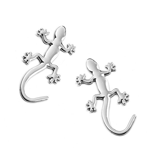 YINUO 3D Autocollant Métallique pour Voiture en Forme de Lézard Gecko Amovible Décoration (2 Pcs) (Argent)