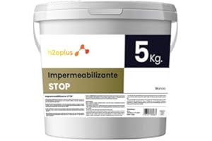 H2OPLUS Pintura Plástica Impermeabilizante 5Kg BLANCO - Ideal para TERRAZAS y Azoteas | IMPERMEABILIZANTE Potente | Base de Agua, Ecológica | Bloquea Filtraciones y Humedad |PINTURA ANTIHUMEDAD INTERIOR