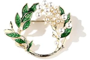 BSLVWG Broschen für Frauen, Gardenia Blume Broschen mit Perle, funkelnde grüne Blätter Brosche und Schal Pins Sweater Zubehör für Frauen und Mädchen