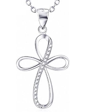 Kreuz 925Sterling Silber Anhänger Halskette, Religion Halsketten für Frauen Mädchen 45,7cm O Kette, Zirkonia...