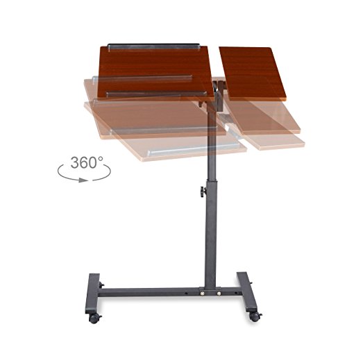Relaxdays Laptoptisch höhenverstellbar HBT 95 x 60 x 40 cm Notebook Ständer auch für Linkshänder Sofatisch Beistelltisch mit bremsbaren Rollen mit Ablage für Maus mit 2 Stopp-Leisten, Mahagoni, rot - 5