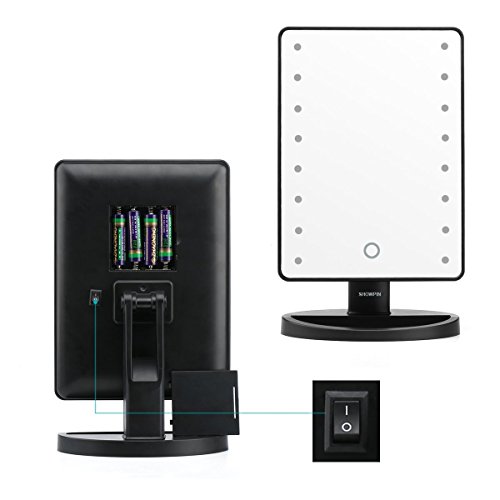 Showpin Make-up-Spiegel mit LED Beleuchtung Touch Schalter Kosmetikspiegel, Beleuchteter Schminkspiegel mit 10 x Vergrößerungsspiegel, Ultra-High Falterbar Definition Standspiegel, 180 Grad Freie Rotation Tischspiegel,Schwarz - 8