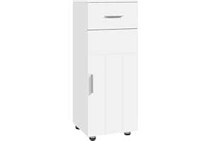 EUGAD Muble Baño de Almacenamiento, Armario de Baño con Cajon, Puerta y Estante Ajustable, Armario Columna de Esquina para Cocina y Salon, Blanco, 30x30x80 cm