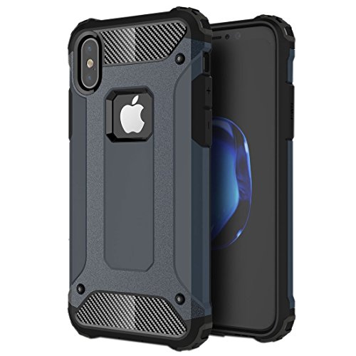 Fone-Stuff iPhone X Case, Rugged Tough X-Armor Hard Case Cover, Dual Layer Heavy Duty Hybrid Protection TPU Case, Shockproof Dustproof Slim Protective Case for iPhone 10, Blue by