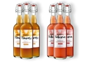 KOMBUTXA TE KOMBUCHA BEBIDA ECOLOGICA - 6x750ml te fermentado bio organic tea bebida energetica sin azucar añadido (Pack Hibiscus + Flowers)