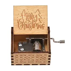 Decdeal Vintage Wooden Music Box Hand Crank Music Case Christmas Festival Presents Carved Engraving Children Toy for Kids Adult
