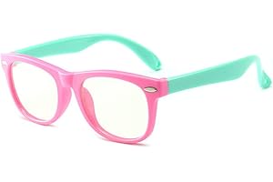 FITWISH Ototon Lunettes Anti Lumière Bleue pour Enfant Rectangulaire Cadre Anti Fatigue Protection UV Ordinateur Tablette Game pour Garçons Filles (Rose+Vert)