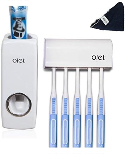 Alliebe Automatic Toothpaste Dispenser and 5 Toothbrush holder with 1 pcs Alliebe Cleaning Cloth(Color Random)