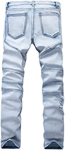 Men's Fashion Slim Fit Sexy Destroyed Pants Trucker Punk Rock Pleats High-Elastic Bootcut Jeans Trousers