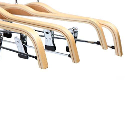 LOHAS Home® naturfarbige Holzhosenrbügel mit Anti-Rost-Haken und 2 einstellbaren Klammern, 10er-Pack - 4