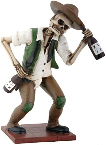 El Borracho Green Skeleton Holding Liqour Bottle