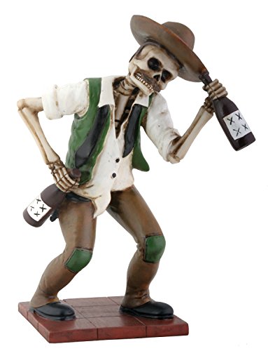 El Borracho Green Skeleton Holding Liqour Bottle