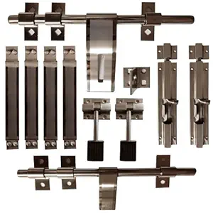 CIRCLE DOOR KIT|Aldrop Kit Stainless Steel|Gate hardware| 12 inches Double Door Kit Set | Hardware Accessories Kit |1 Big frunt AL drop 12''|1 Latch 10''|4 Handles 6''| 2 tower bolt 6''|2 Door Stopper