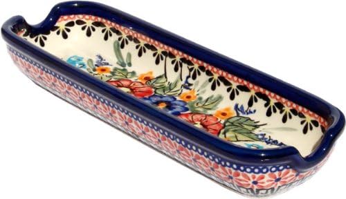 Polish Pottery Corn-on-the-cob Dish From Zaklady Ceramiczne Boleslawiec 1517-149 Art Signature Pattern, Dimensions: Length: 8.75" Width: 3"