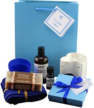 I Love You - Romantic Valentine's Day Pamper Pack For Him. 52 Love Compliments, Sensuous Bath Oil, Cinnamon &amp; Orange Handmade Soap With Wash Cloth, Oil Burner With Sandalwood Oil, Glass Tea Light Holder And Sandalwood Tea Lights.